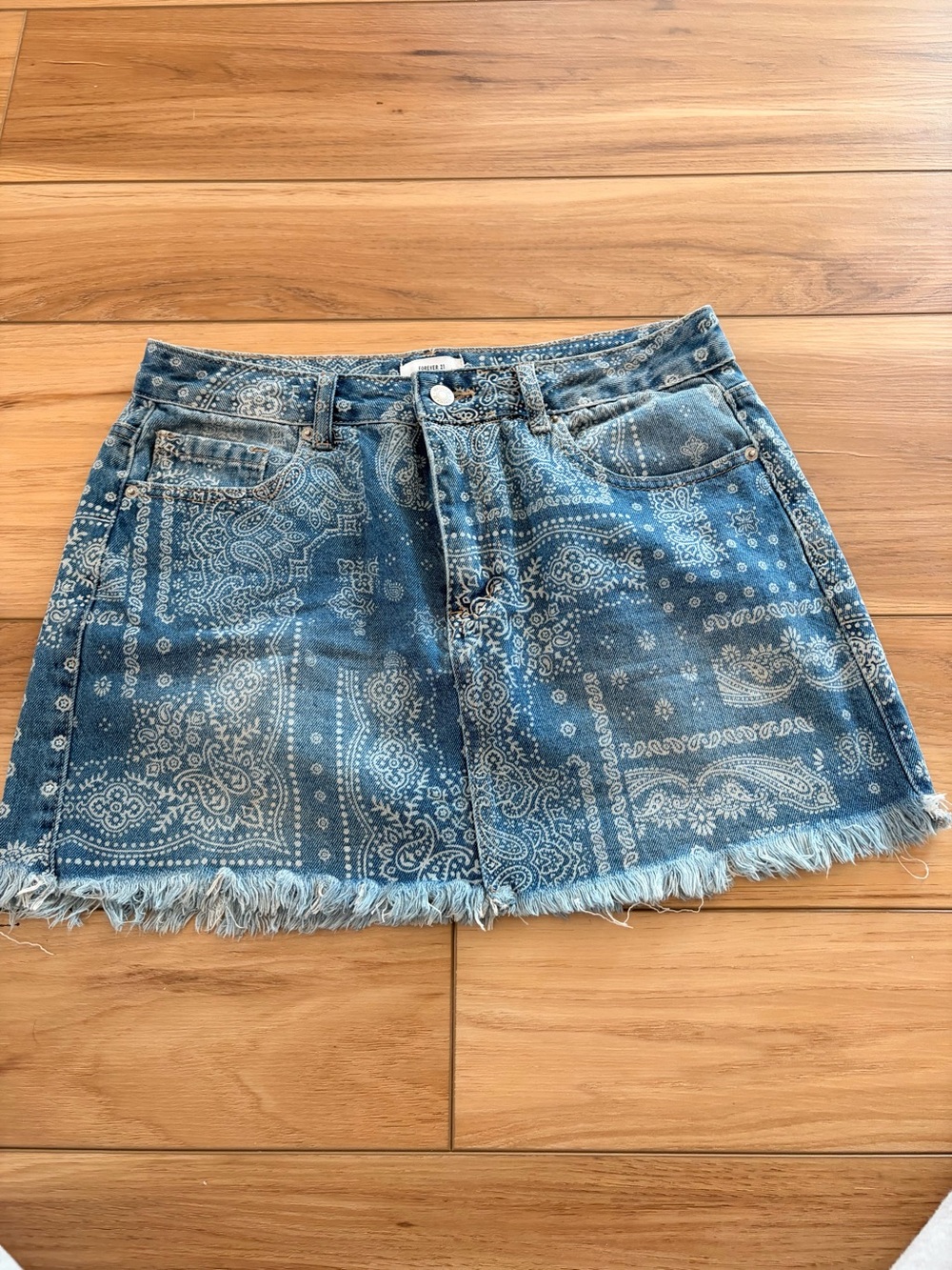 Forever 21 Blue Bandana Print Denim Mini Skirt